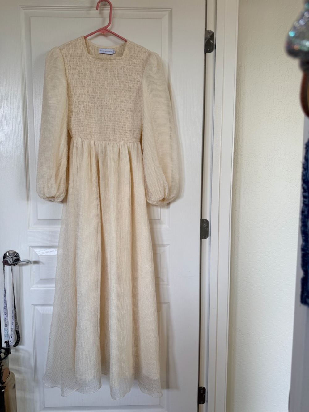 Veiled Collection Cream Textured Smocked Maxi Dress